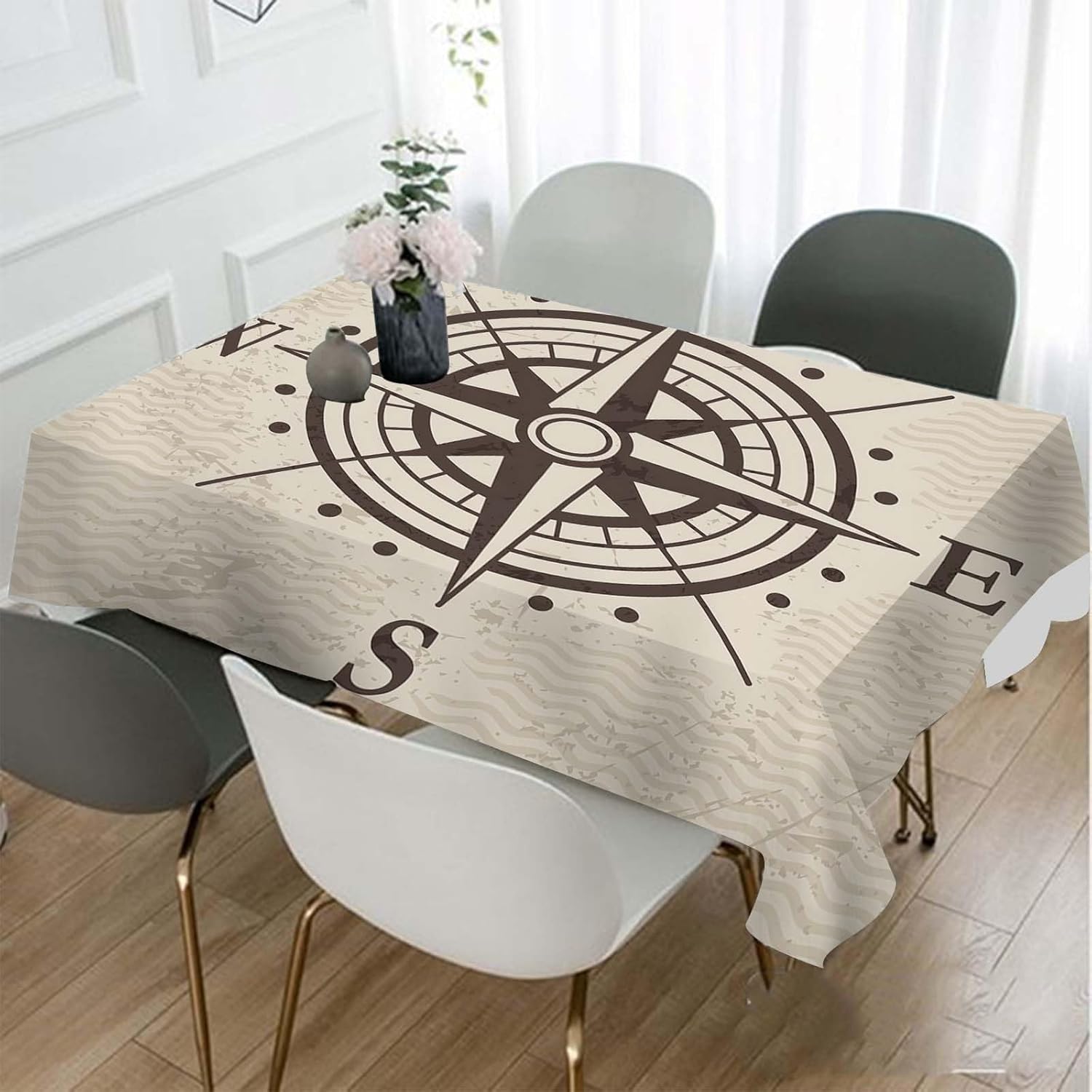 Home Textiles Direct - Vintage Compass Map Adventure Tablecloth, Retro