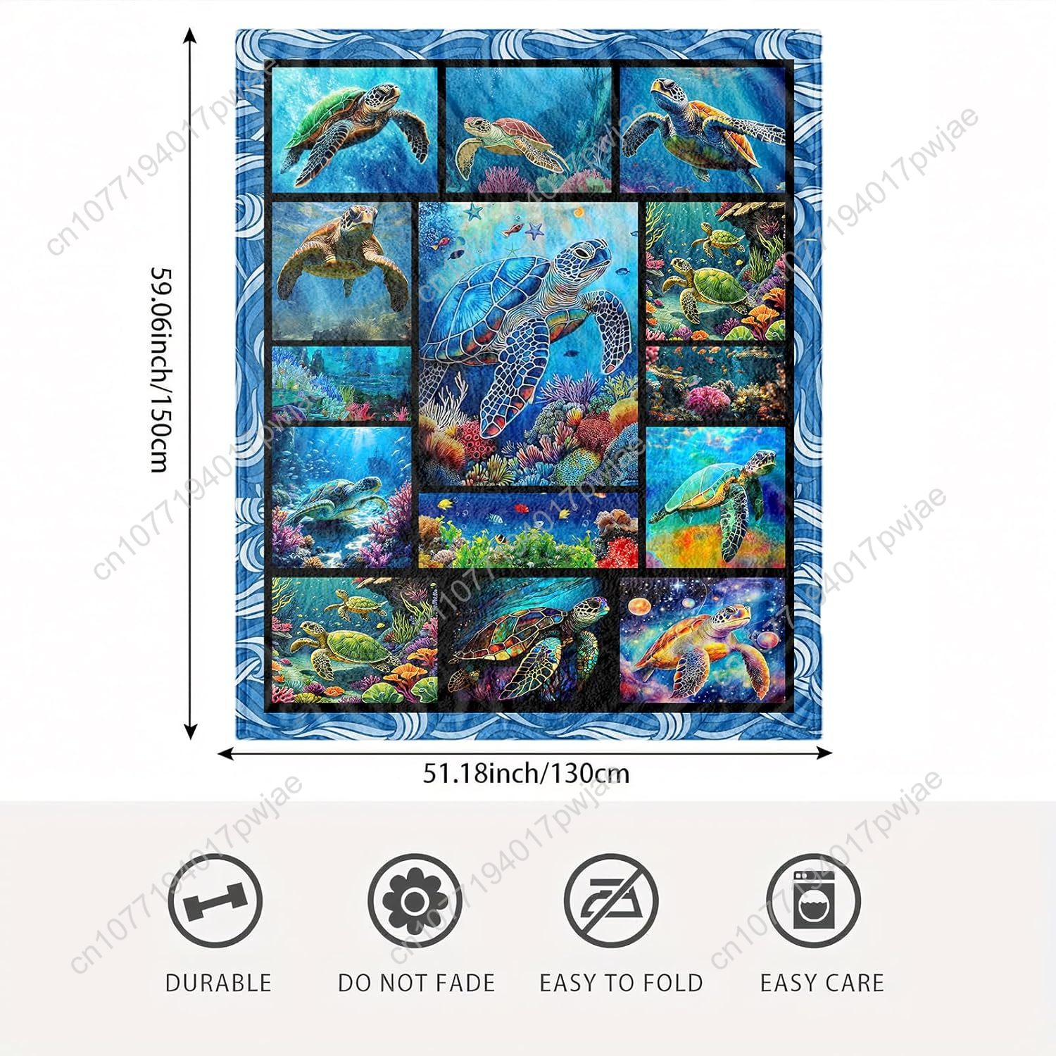 Sea Turtle Flannel Throw Blank - Home Textiles & Decorations ulasan dan harga