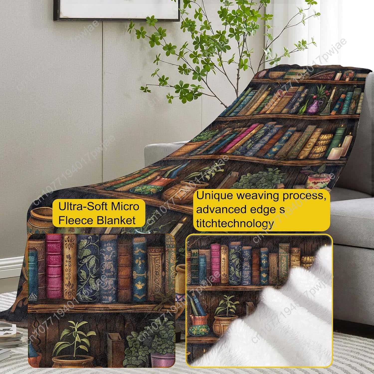 Vintage Bookshelf Blanket Read - Home Textiles & Decorations ulasan dan harga