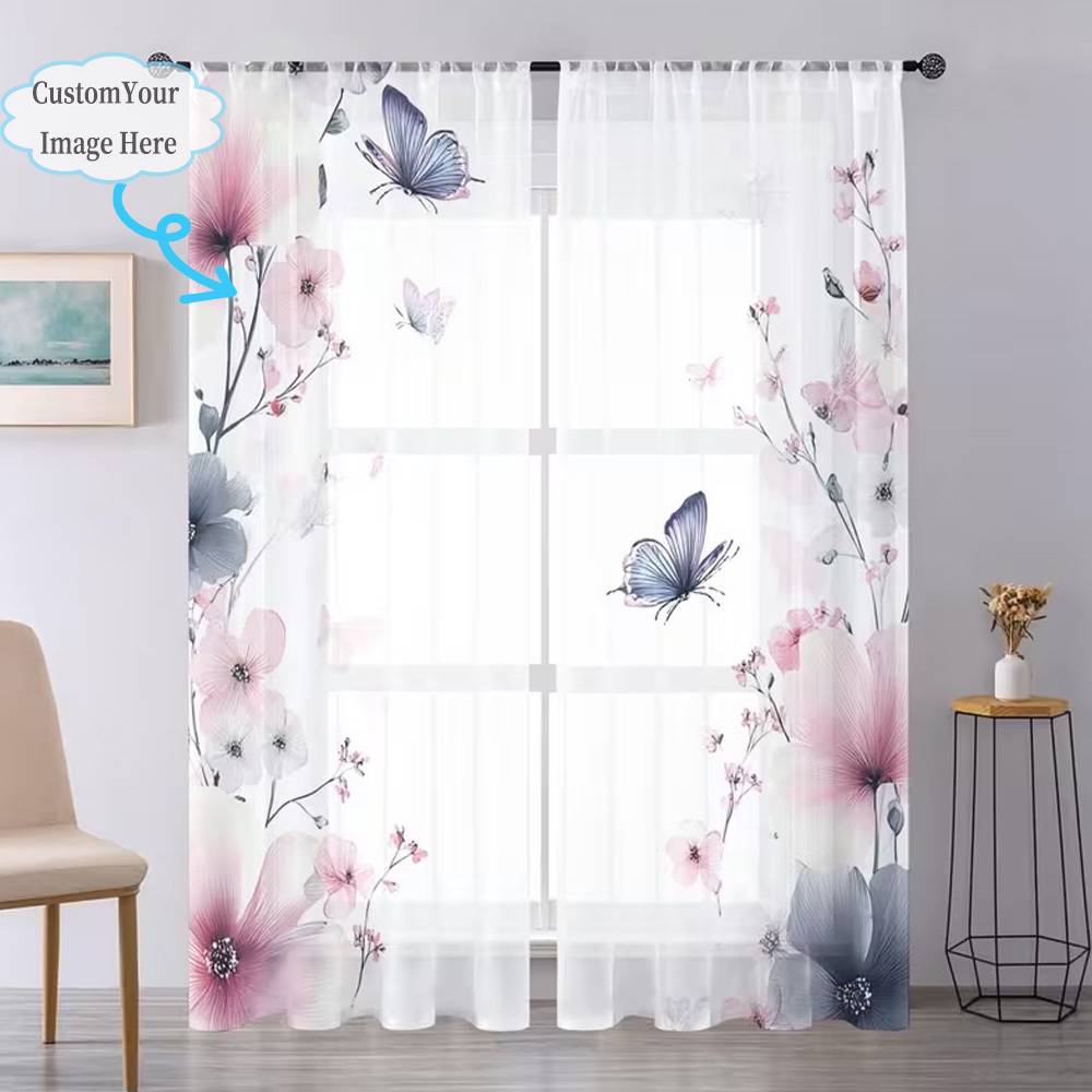 Custom 2D Flat 2pcs Sheer Curt - Home Textiles & Decorations ulasan dan harga