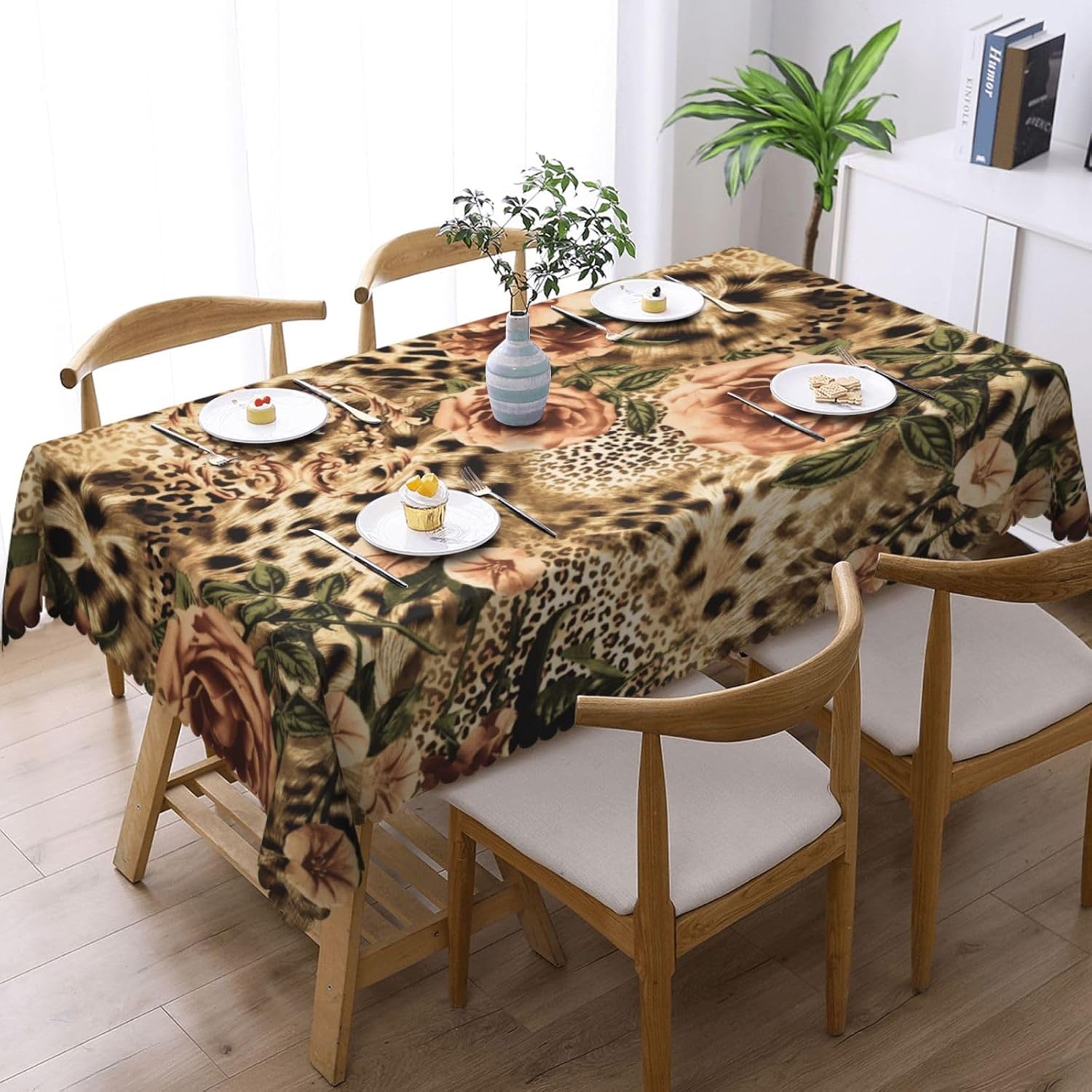 Chic Leopard Rose Floral Table - Home Textiles Premium ulasan dan harga