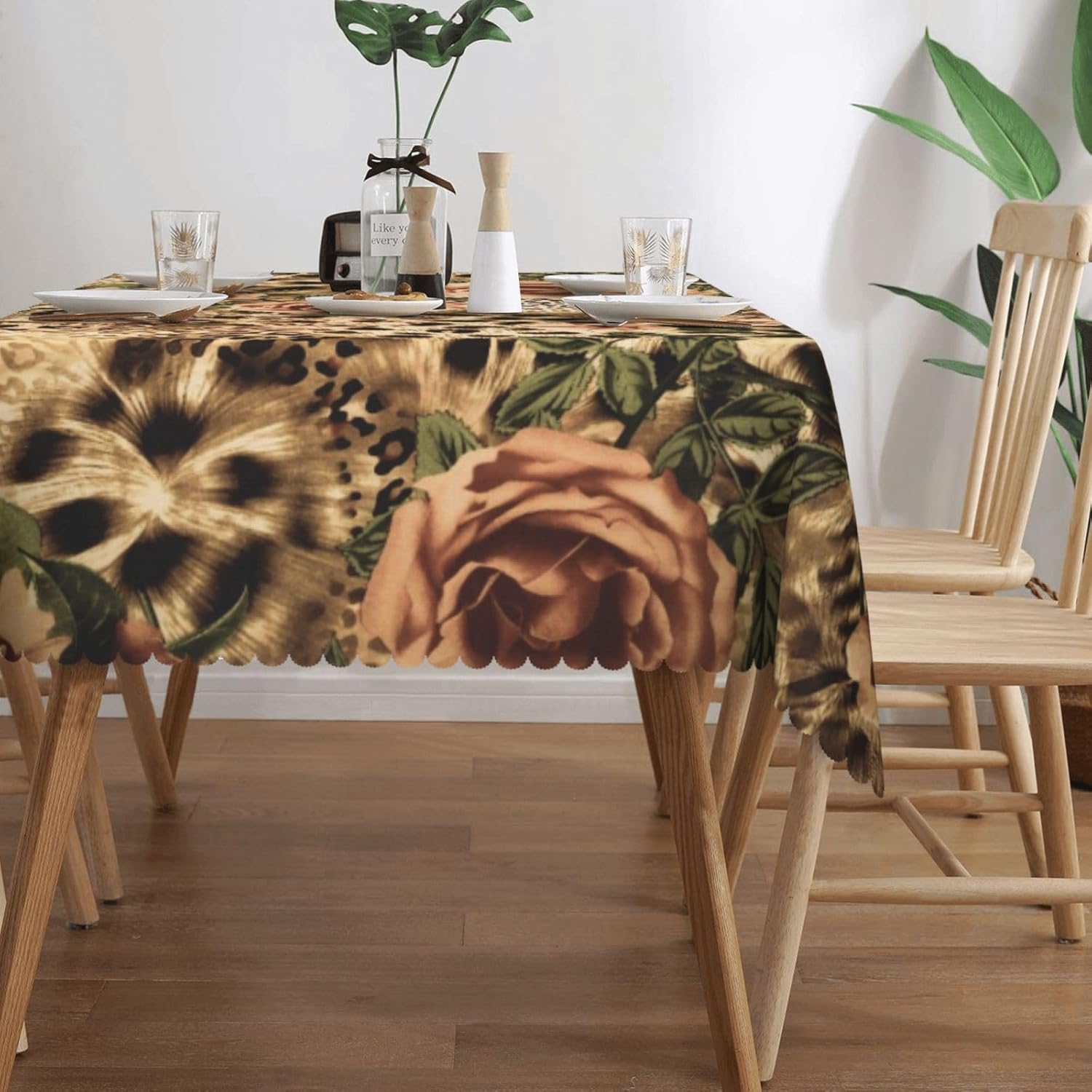 Chic Leopard Rose Floral Table - Home Textiles Premium ulasan dan harga