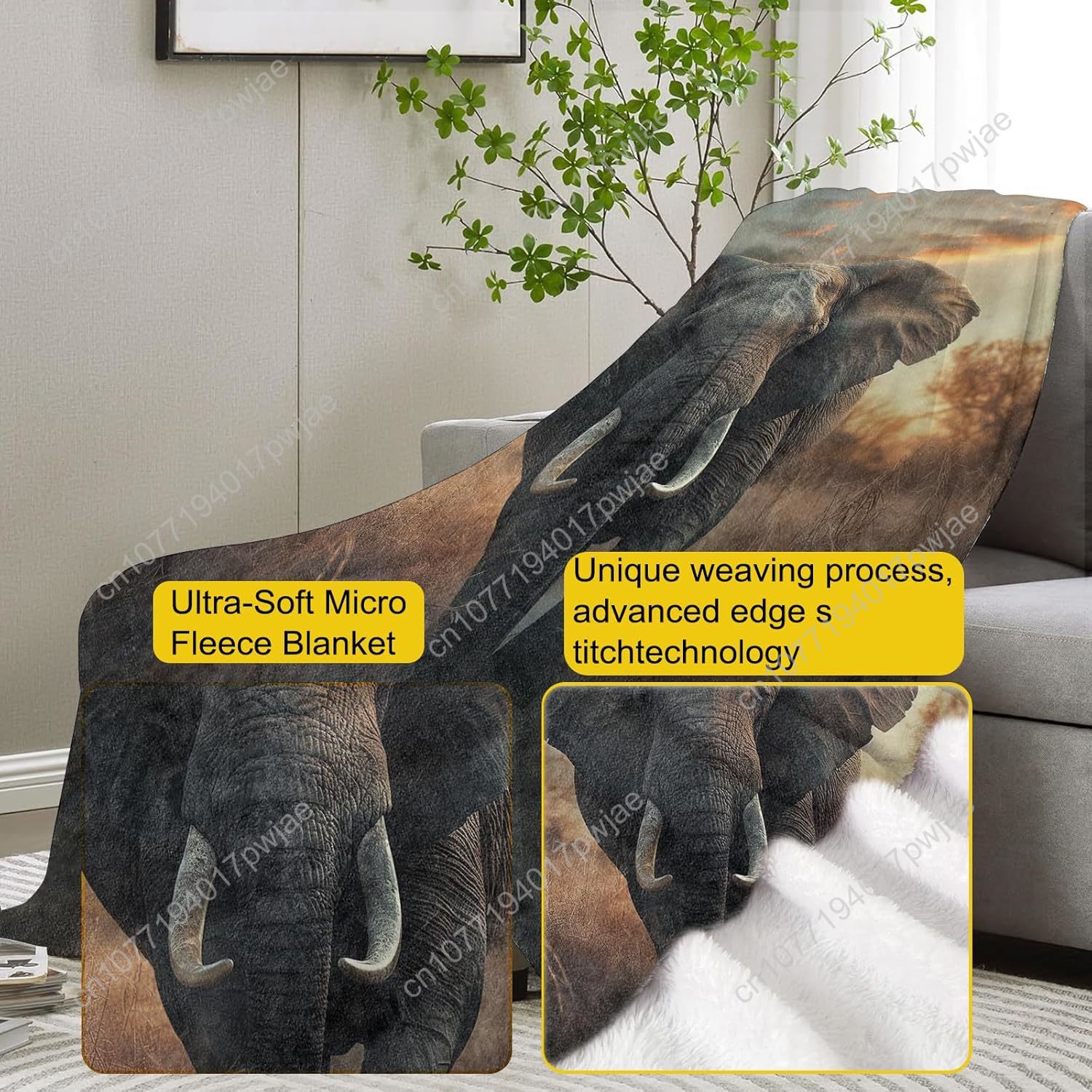 Elephant Fleece Blanket, Reali - Home Textiles & Decorations ulasan dan harga