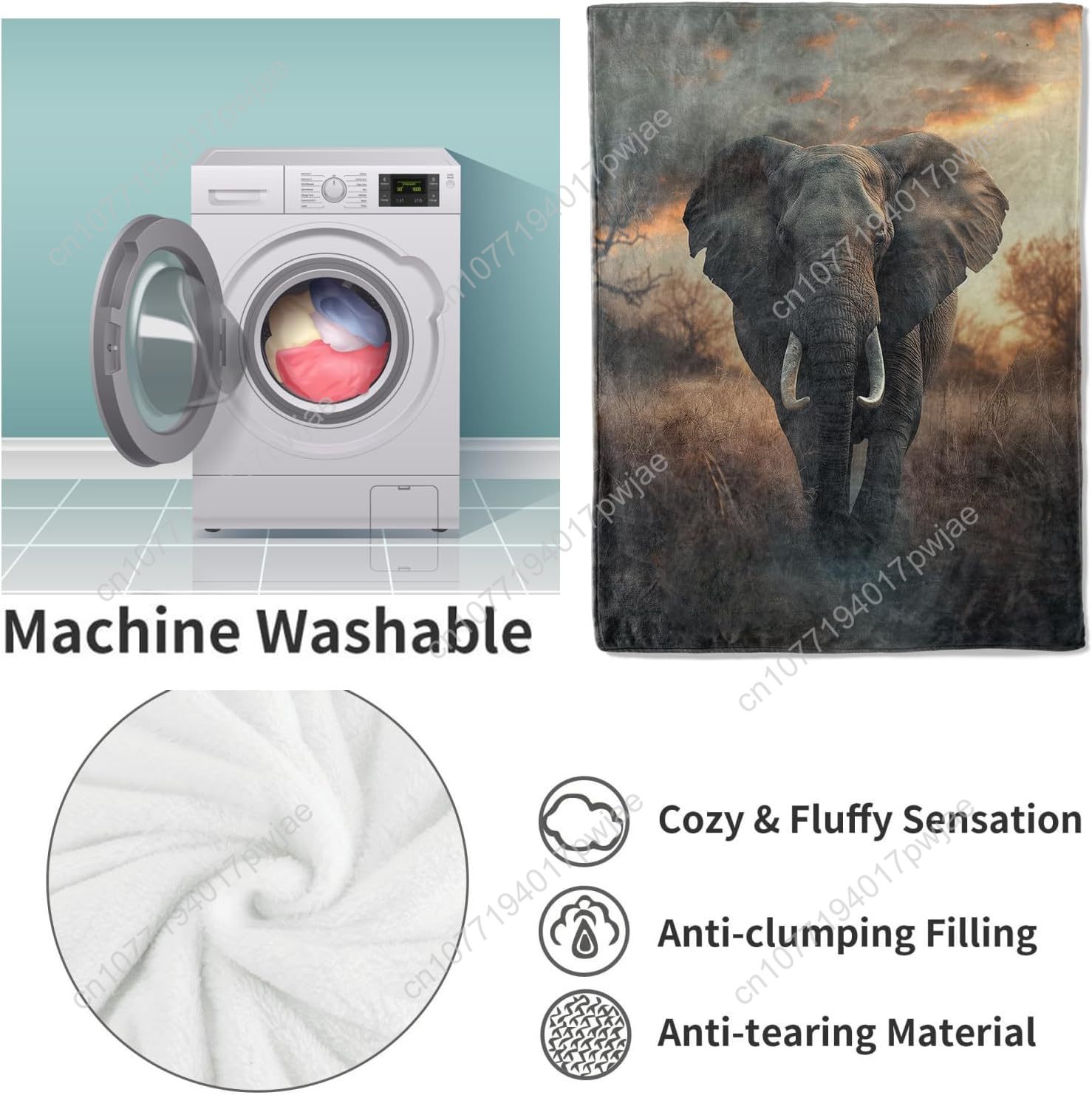 Elephant Fleece Blanket, Reali - Home Textiles & Decorations ulasan dan harga